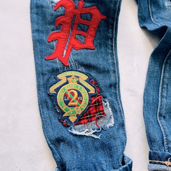 Polo Ralph Lauren BLUE Girl's Astor Slim Boyfriend Jeans Patchwork ~ Sz 4t, RARE - Picture 2 of 9